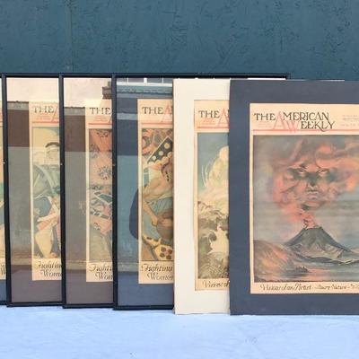 #24 - Pre 1940's Set of 6 "The American Weekly" Beautiful Framed Covers