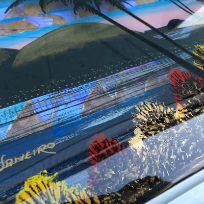 #32 - Reverse Glass Painting with Butterfly Wings, Other Art, and Two Glass Sets