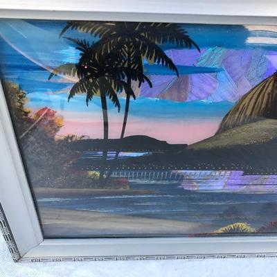 #32 - Reverse Glass Painting with Butterfly Wings, Other Art, and Two Glass Sets