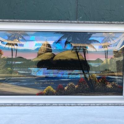 #32 - Reverse Glass Painting with Butterfly Wings, Other Art, and Two Glass Sets
