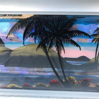 #32 - Reverse Glass Painting with Butterfly Wings, Other Art, and Two Glass Sets