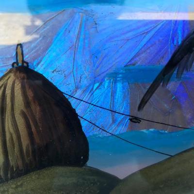 #32 - Reverse Glass Painting with Butterfly Wings, Other Art, and Two Glass Sets