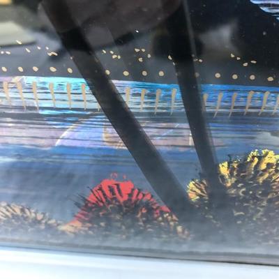 #32 - Reverse Glass Painting with Butterfly Wings, Other Art, and Two Glass Sets