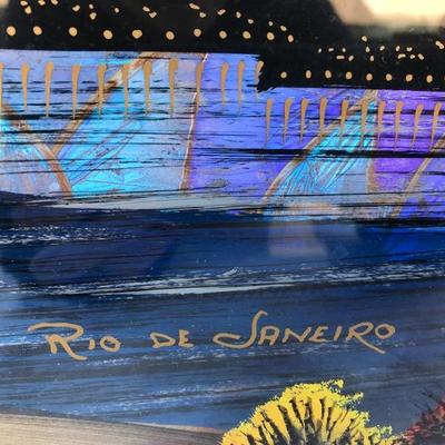 #32 - Reverse Glass Painting with Butterfly Wings, Other Art, and Two Glass Sets
