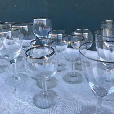 #25 - Collection of 15 Silver Rimmed Wine Glasses
