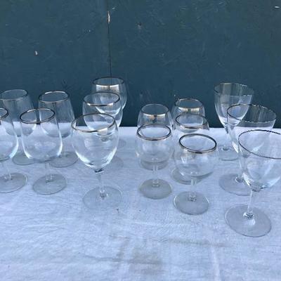 #25 - Collection of 15 Silver Rimmed Wine Glasses