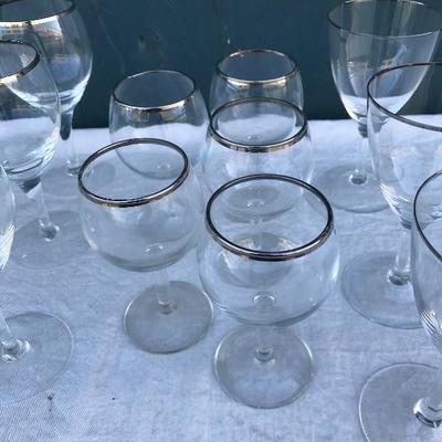 #25 - Collection of 15 Silver Rimmed Wine Glasses