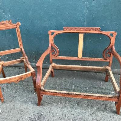 #76 - Antique Carved Wood Settee and Chair Frames