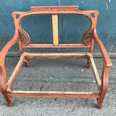 #76 - Antique Carved Wood Settee and Chair Frames