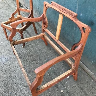 #76 - Antique Carved Wood Settee and Chair Frames