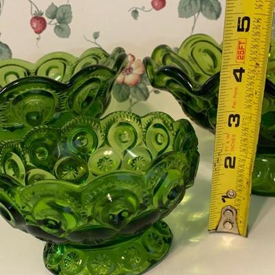 Moon and Stars green glass footed bowls
