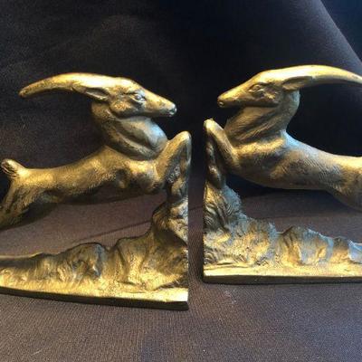 Art Deco Bronze Gazelle Bookends-unmarked