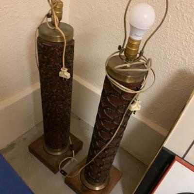 Pair of mid century wallpaper roll lamps