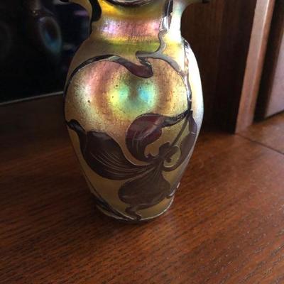 Loetz Sterling Overlay Iridescent Vase