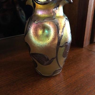 Loetz Sterling Overlay Iridescent Vase