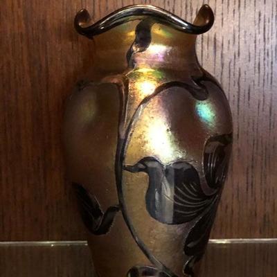 Loetz Sterling Overlay Iridescent Vase