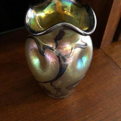 Loetz Sterling Overlay Iridescent Vase