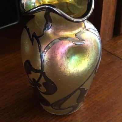 Loetz Sterling Overlay Iridescent Vase
