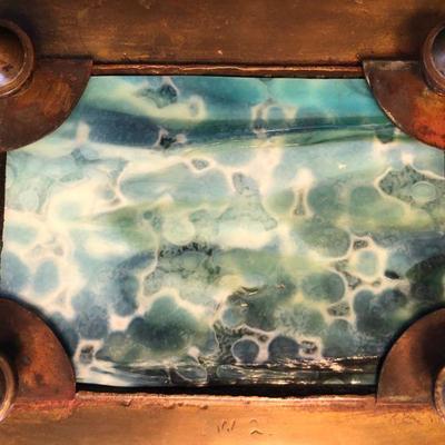 Aesthetic Movement Bronze & Art Glass Tray