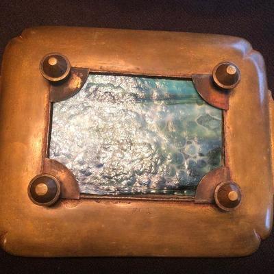 Aesthetic Movement Bronze & Art Glass Tray