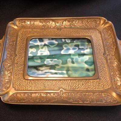 Aesthetic Movement Bronze & Art Glass Tray
