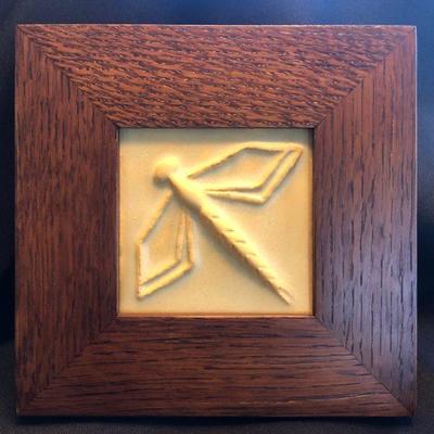 Framed Door Pottery Dragonfly Tile (yellow)