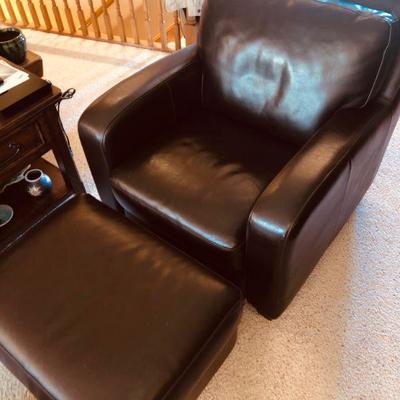 Bassett Leather Chair & Ottoman