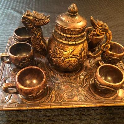 Carved Soap Stone Tea Set, 9 pc