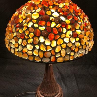Art & Crafts Style Polished Rock Table Lamp