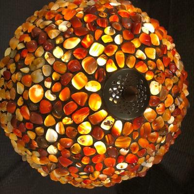Art & Crafts Style Polished Rock Table Lamp