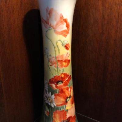 Antique Limoges Handpainted Poppy Vase, E. Newcomer 