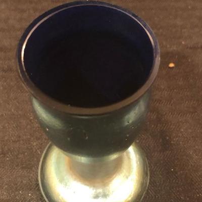 Small Blue Iridescent Art Glass Vase