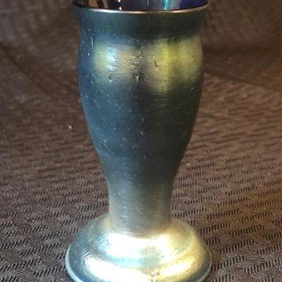 Small Blue Iridescent Art Glass Vase