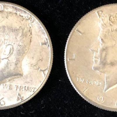 Lot #62 (2) 1964 Kennedy Half Dollars 90% Silver