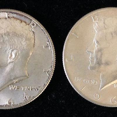 Lot #63 (2) 1964 Kennedy Half Dollars 90% Silver 