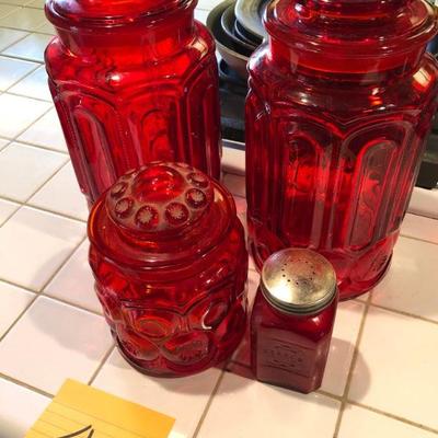 Lot 40 Vintage L.E. Smith Red Canisters