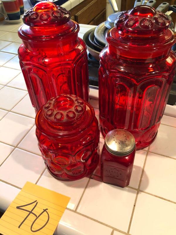 Vintage Red Moon & Star Glass Kitchen Canister Set