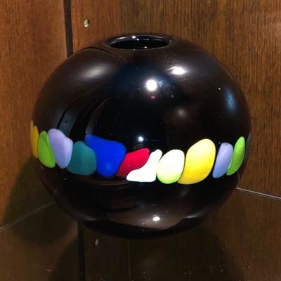 Signed Black Amethyst Art Glass Vase