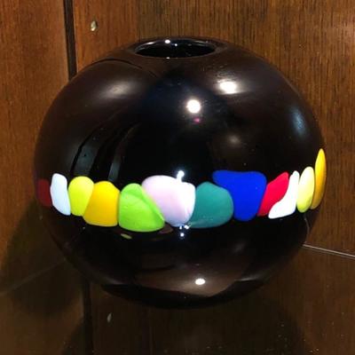 Signed Black Amethyst Art Glass Vase
