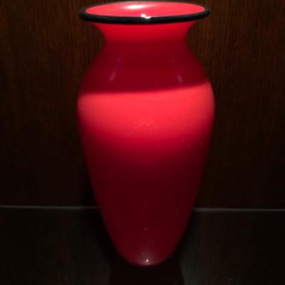 Albo Glass Red Vase with Black Lip