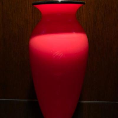 Albo Glass Red Vase with Black Lip