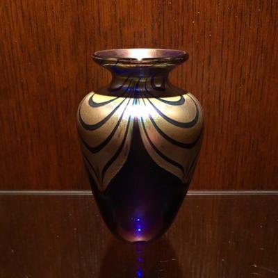 Diminutive Cobalt Pulled Feather Vase