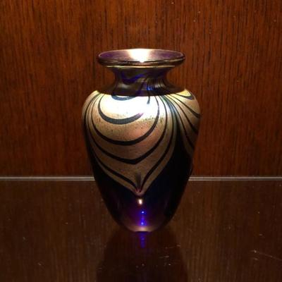 Diminutive Cobalt Pulled Feather Vase