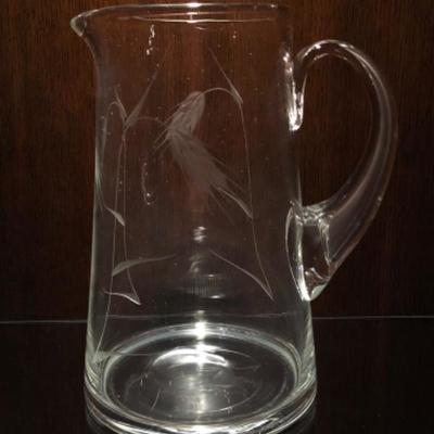 Vintage Etched Glass Pitcher with Wheat/Rye Design