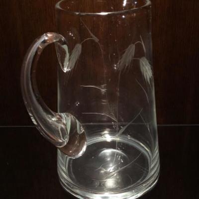 Vintage Etched Glass Pitcher with Wheat/Rye Design