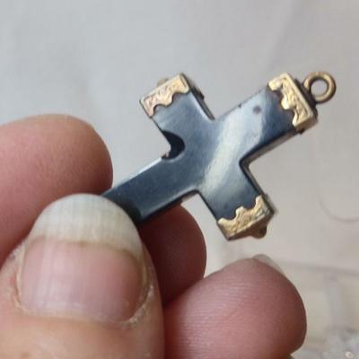 Miniature Ebony Cross with Gold End Caps