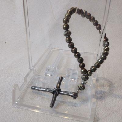 Sterling Pocket Cross with Sterling Beads