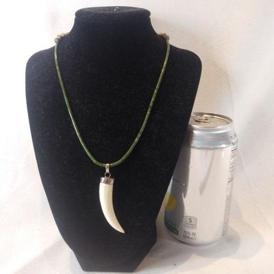 Bear Tooth Necklace with Jade Beads