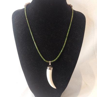 Bear Tooth Necklace with Jade Beads