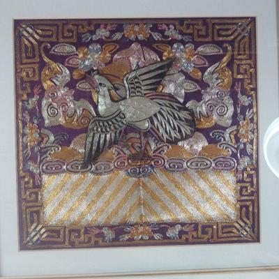 Framed Asian Civil 5th Rank Badge - Silver Pheasant